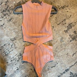 Rehab Pink Turtleneck Tank Top Sweater Bodysuit with Cut Out Sides